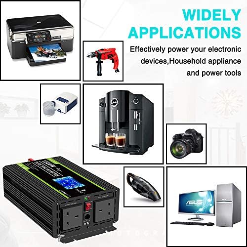 NOVOPAL 1500W Pure Sine Wave Inverter 12V to 230V 240V Car Converter Power Inverter with LCD Display 2AC Outlets And Usb Port-Remote Control for motorhomes,Truck,Boat,Camping,Household,Van