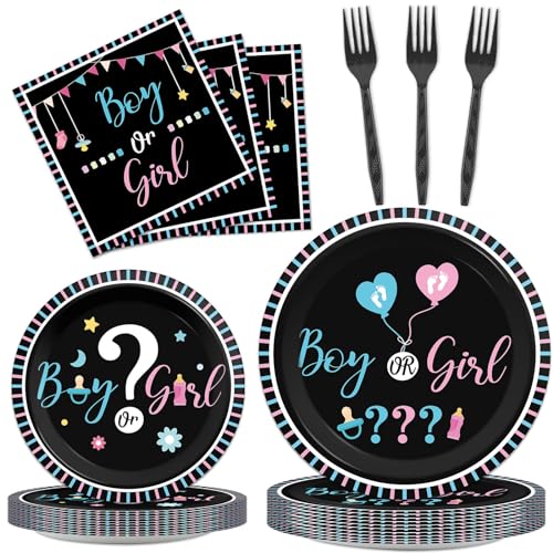 96 Pieces Gender Reveal Party Plates Boy or Girl Theme Party Decorations Gender Reveal Paper Plates and Napkins Boy or Girl Disposable Dessert Tableware Set Spring Summer Baby Shower Supplies 24 Guest