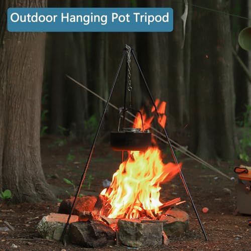 Yahpetes 31.5" Camping Tripod 3 Sections Aluminum Telescopic Campfire Tripods Portable Outdoor Cooking Tripod with Adjustable Suspension Chain and Carrying Bag for Camping(Black) by Yahpetes - Used condition - Image 5