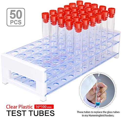 Test Tubes With Rack, Ygdz 50Pcs 16X100Mm Clear Plastic Test Tubes With Caps And Holder Rack For Nurse Party Decorations Halloween Party Favors #TOP4