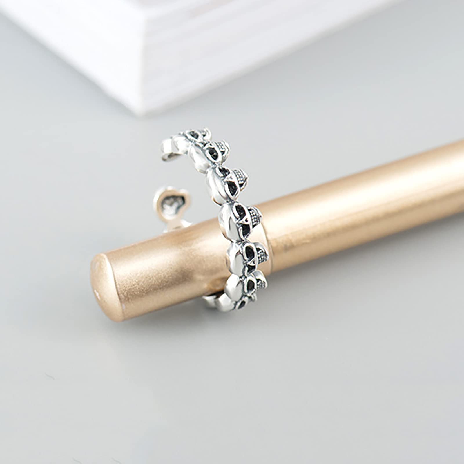HHRFCS S925 Sterling Skelett Ring Retro Gothic Totenkopf Skelett Offene verstellbare Daumenringe Schmuck Geschenke für Frauen Weihnachten Halloween,