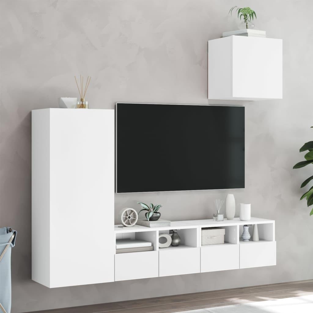 Set di 4 mobili da parete per TV, colore bianco, in legno