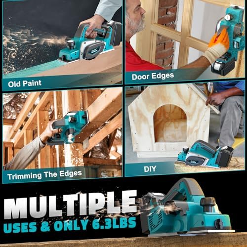 Bild 3 - Ecarke Akku-Randhobel 750W für Makita 18V Batterie, bürstenloser Elektrohobel – 15000 U/min, 82mm Hobelbreite, 0-2mm Tiefeneinstellung – Ideal für Holzarbeiten, Möbel und DIY-Projekte – Ohne Batterie