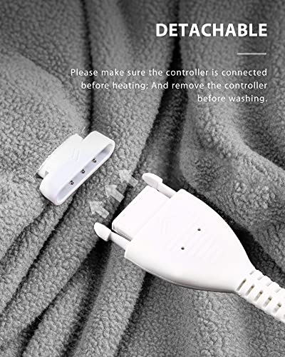 Electric Heated Blanket Twin Size 62"X84" Home Bedding Use Controller With 4 Heating Levels And 10 Hours Auto Shut Off Soft Fleece Machine Washable -Grey #TOP3