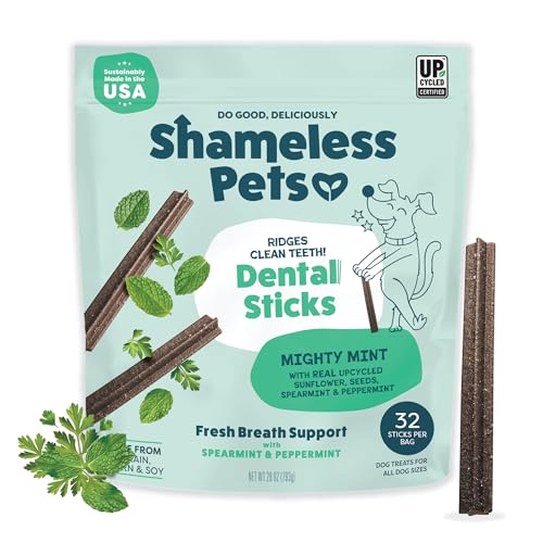 Image of Shameless Pets Triple Mint Dental Chews for Dogs, 32 Chews - Natural Dog Teeth Cleaning Treats with Fresh Breath Benefits | Grain-Free Dental Sticks for Small, Medium & Large Dogs