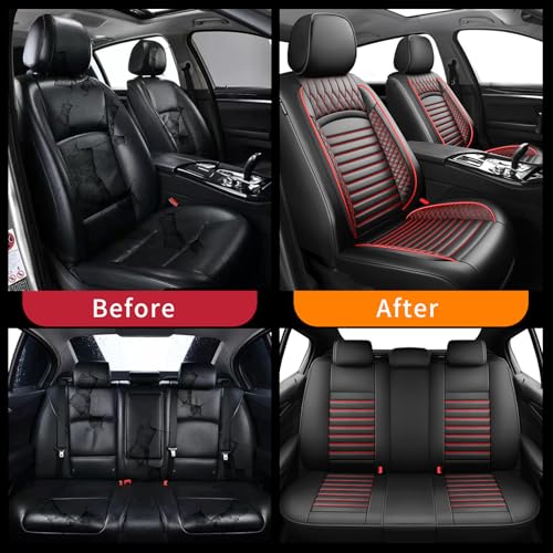 Image of Fit Outback Car Seat Covers for Subaru Outback 2010-2024 2025 2026 - Upgraded Premium Waterproof & Breathable Leather,Airbag Compatible, All-Weather Seat Cushion Protector(Full Set, Black+Red)