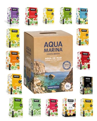 Potencia Tu Hidratación: Transforma el Sabor del Agua de Mar Hipertonica AquaMarina con Saborizantes INSTANTÁNEOS Instick (1 Bag in Box 5 litros Hipertonica, Caja 12x0,5l. Naranja)