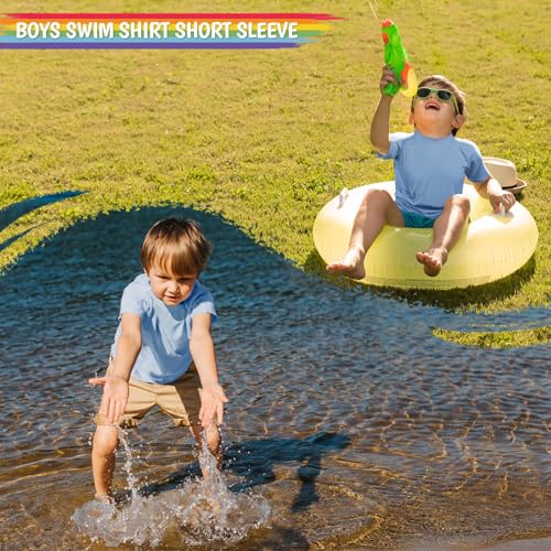 Image of Boy's UPF 50 Rash Guard Swim Shirts Short Sleeve Sun Protection SPF Fishing Surfing Water Beach Shirts Quick Dry