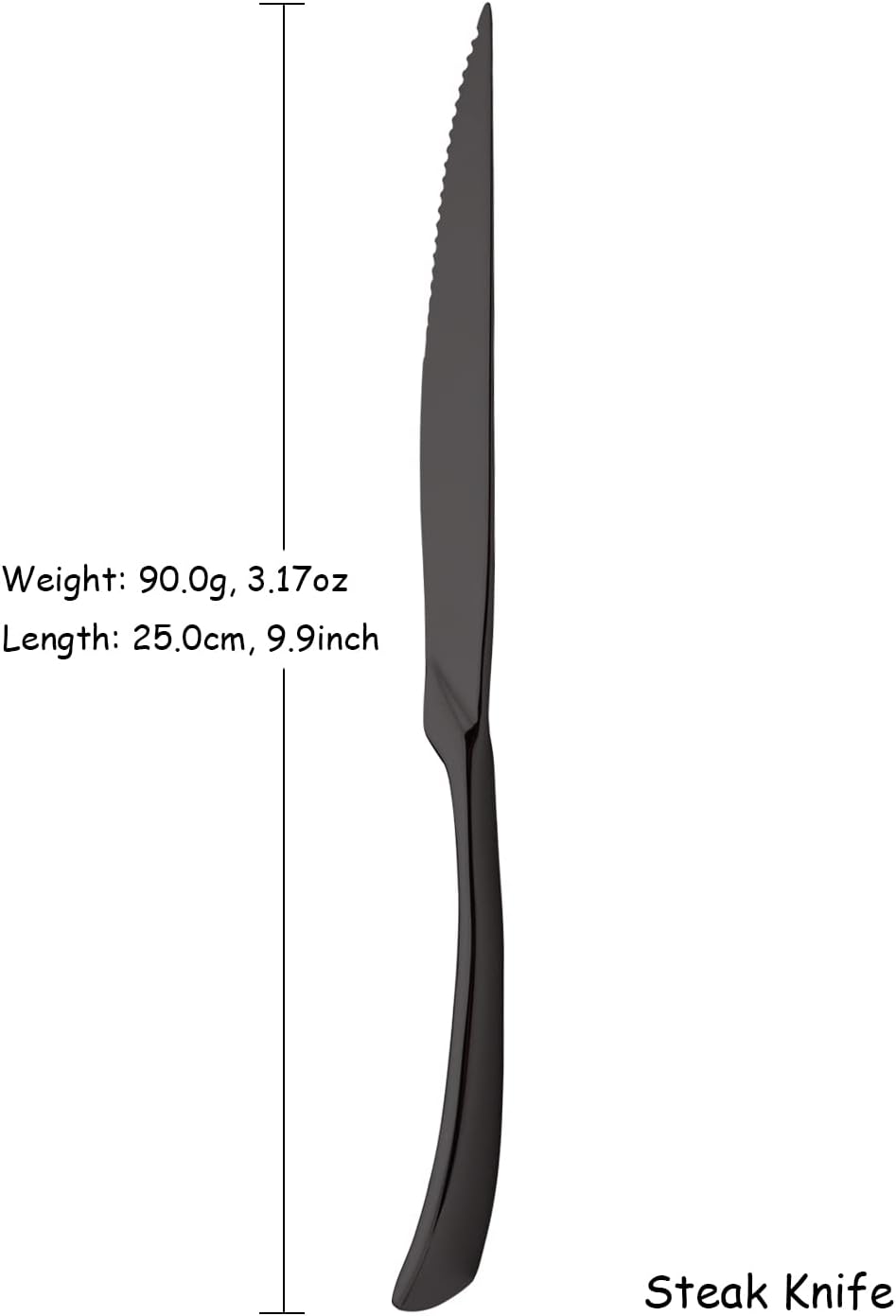Uniturck Heavy Duty Stainless Steel Steak Knives Set of 6, Flatware Cutlery Set Great For Kitchen Weddings Parties, Mirror Polished, Black