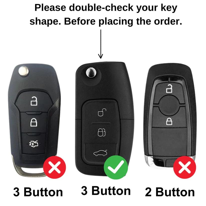 Image of Car Key Cover Compatible with Ford EcoSport (Old), Fiesta, Figo | 3-Button Flip Remote Key Shell with Stylish Keychain (Metal Brown)