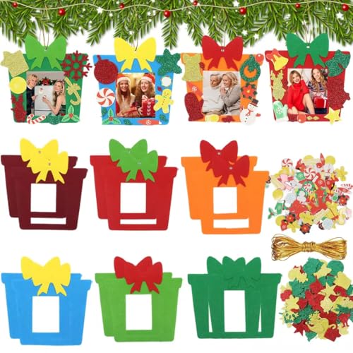 KOIROI 12 Marcos de Adorno de Navidad para árbol de Navidad, Mini Marcos de Fotos Colgantes de Fieltro, Manualidades de Navidad para el árbol de Navidad, Arte creativo y Manualidades