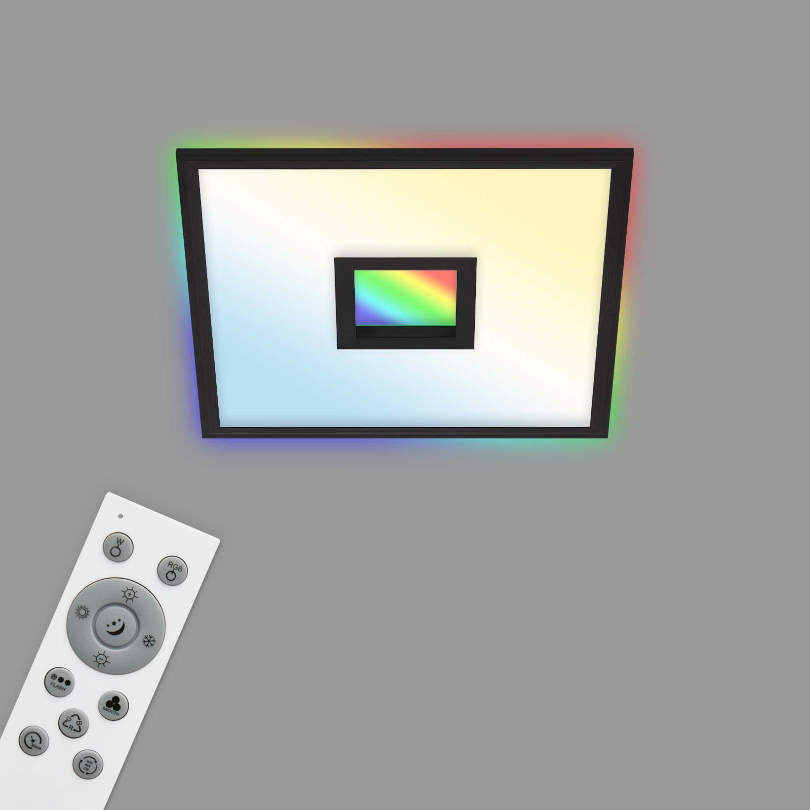 TELEFUNKENLED Panel, LED Ceiling Light, dimmable Ceiling Light, Includes Remote Control, RGB Indoor and Backlight, 24 Watt, 2200 lm, Timer Function, 445 x 445 x 63 mm (L x W x H) 319405TF Black