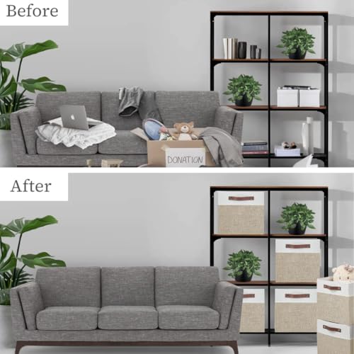 Image of DECOMOMO Kallax Storage Cubes -13x15x13 Storage Bins, Baskets for Organizing Shelves (Beige and White, 4-Pack)