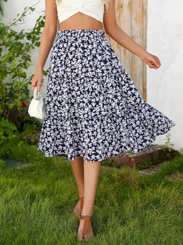 Image of Berydress Midi Skirts for Women 2026 High Waist Casual Summer Boho Skirt | Cute Flowy A Line, Tiered Ruffle, Two Side Seam Pockets, Western Style, Boho Beach Vacation, Going Out, Teacher Outfits