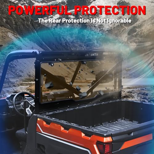 Image of StarknightMT Tinted Rear Window Compatible with Polaris Ranger XP 1000 / 1000 (2017-2026), Back Windshield Fits Ranger XP 900 / Crew (2013-2019), Quick-Turn Knob Install