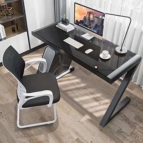 Biurko komputerowe ze szkła hartowanego nowoczesny design biurko studenckie biurko do nauki biuro domowe biurko do gier osobista stacja robocza z metalową ramą w kształcie litery Z