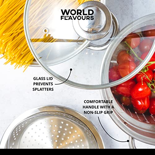 Foto von KitchenCraft World of Flavours Pastatopf mit Sieb und Gemüsedampfkorb in Geschenkbox, induktionssicher, Edelstahl, 4 Liter