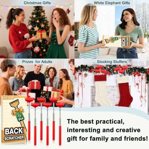 Image of HOFASON Back Scratcher 6 Pack, Stocking Stuffers for Men Adults Women Teens | Christmas Small Bulk Gifts for Men Women Teens, White Elephant Gag Birthday Gifts, Party Favors Prizes for Adults (Red)
