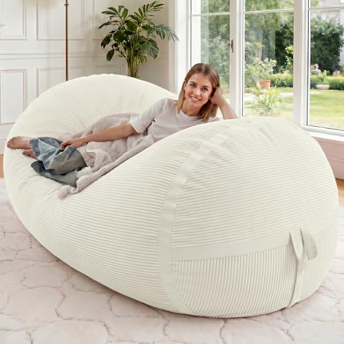 Image of 5FT Bean Bag Chair 5'Giant Bean Bag Chairs with Adults, Large Beanbag Chair | Bean bag Lounger with Machine Washable Cover Corduroy Fabric, Comfy Chairs for Living Room Bedroom Dorm, Beige