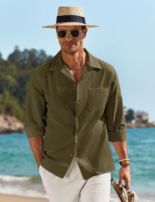 Image of Combo of Men's Casual Cotton Blend Shirt || Long Sleeve Button Down with Spread Collar | Lightweight Breathable Fabric | Stylish Solid Shirt for Beach, Office & Everyday Wear Pack of 2