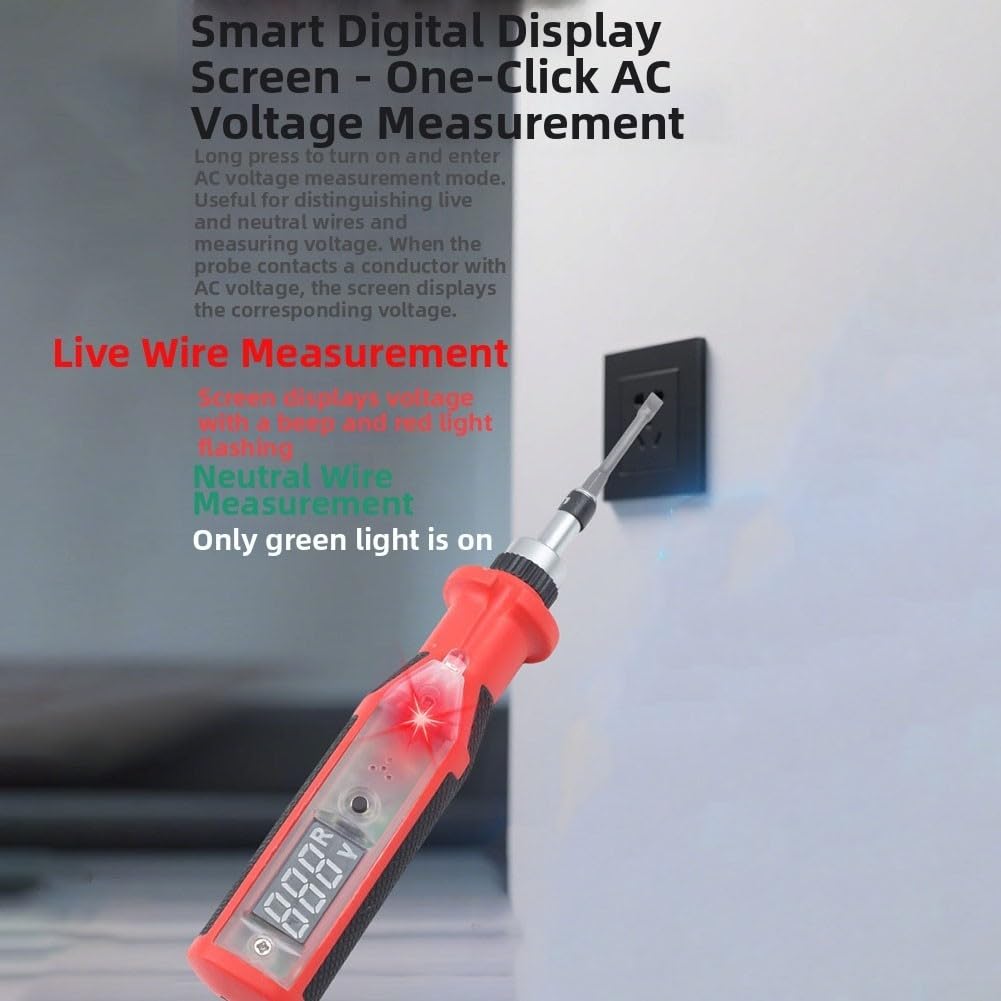 Digitaler Spannungsprüfer, Schraubendreher, berührungslos, AC-Erkennung, LED-Display, wiederaufladbar, mit 12 Bits für elektrische Reparatur (A)