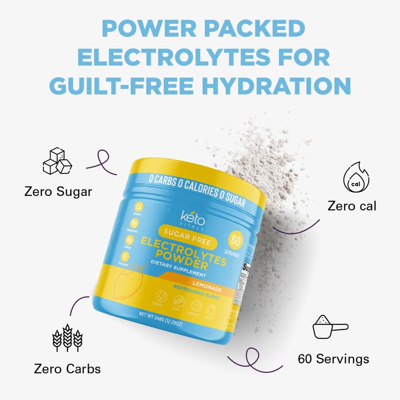 Image of Keto Vitals Electrolytes Powder | Keto-Friendly Electrolytes with Potassium, Magnesium, Sodium, Calcium | Keto Electrolytes Supplement Energy Drink Mix | Sugar-Free, Zero Calories, Zero Carbs