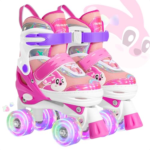 PAPAISON Adjustable Roller Skates for Girls Illuminating Wheels, Kids Toddler Rollerskates Ages 4-6 5-8 8-12