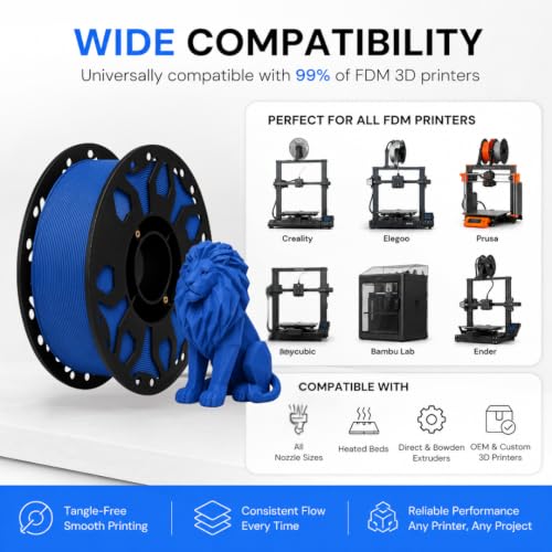 Image of FILAMONT PLA+ 3D Printer Filament 1.75mm, High Strength & Low Warp Printing Material, Dimensional Accuracy ±0.02mm, Vacuum Sealed with Desiccant, 1kg Spool (Blue)