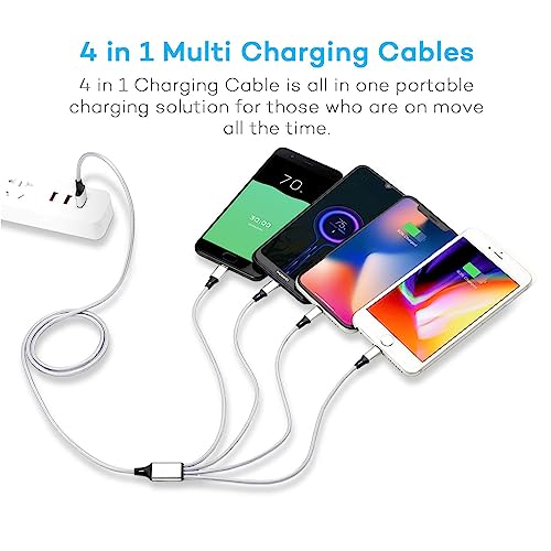 Multi Charging Cable, Multi Usb Cable 3A 4Ft Usb Charging Cable Nylon Braided Universal 4In1 Multi Charger Cable Adapter Type-C/Micro Usb Port,Compatible With Cell Phones And More (Silver, 2Pack) #TOP2