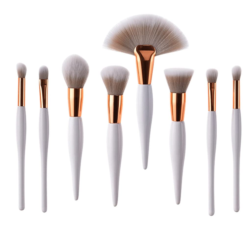 Juego de 8 brochas de Maquillaje Blancas Profesionales, Colorete en Polvo, Base, Sombra de Ojos, brochas de Maquillaje, Tubo de Aluminio de Oro