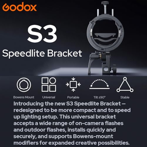 Image of Godox S3 Speedlite Bracket Bowens Mount Holder for Softbox 2-Pack | for Godox V1 AD200Pro AD200ProII AD300Pro AD400Pro AD100Pro V860III TT685III TT600 TT350, Flash Bracket for Softbox Snoot