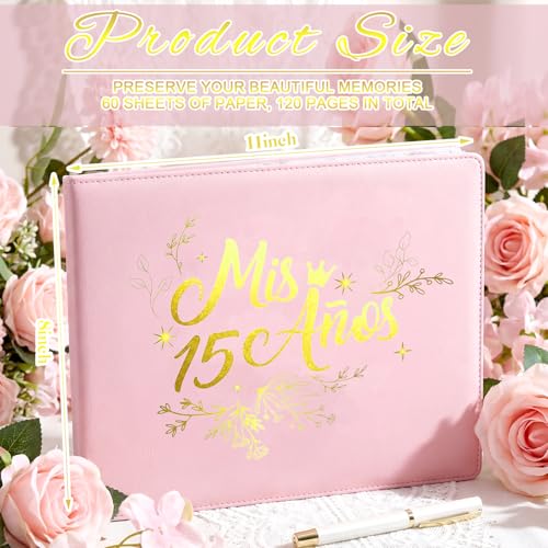 Image of MotiMind Quinceanera Guest Book with Pen 11 x 8 Inch Libro De Firmas Para 15 Anos Quinceanera Leather Hardcover Signature Book Guest Sign in for 15th Party Favors Decoration(Pink,Sweet)