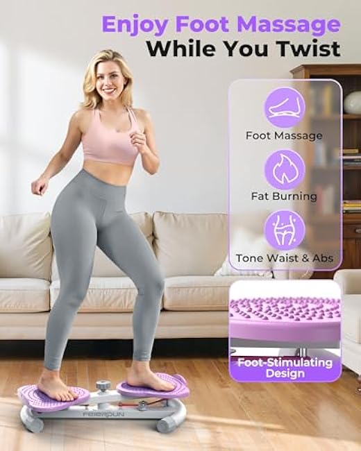 FEIERDUN Waist Twister Machine, Noiseless Ab Twister Board for Core Strength, Slim Waist and Toned Abs, Waist Twisting Machine for Home Gym Equipment for Women, 300 LBS Capacity