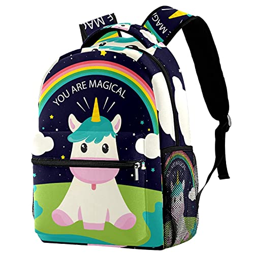 Sac à dos de voyage licorne et vache arc-en-ciel pour enfant avec porte-bouteille
