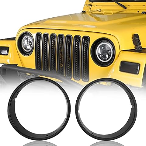 Hooke Road Jeep TJ Bright Black Headlight Bezels Cover Trim for 1997-2006 Jeep Wrangler TJ (Pair) Cover