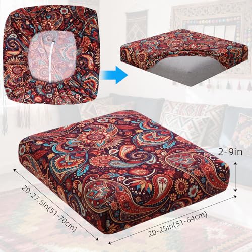 Image of YISUN Sofa Couch Cushion Covers, Stretch Printed Couch Seat Slipcover, Soft Couch Cover for Dogs, Washable Non-Slip Furniture Protector for Sectional Armchair Loveseat (Red Flower, 2 piece)
