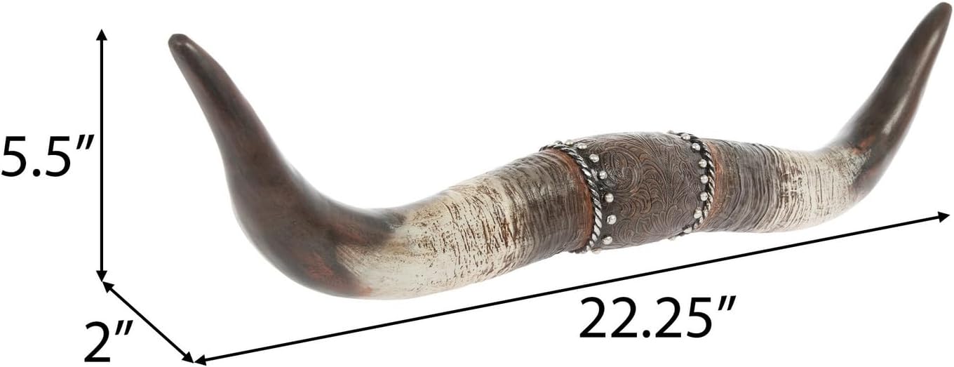 Hobby Lobby Longhorn Western Wall Decor, Resin, 22.25W x 5.5H x 2D inches, Ornate Leather Strap Style