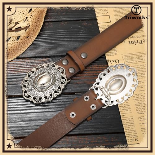Women's Western Leather Belt Vintage Buckle Brown Belt Cowboy Cowgirl Faux Leather Belt2