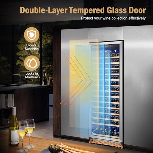 Image of Wine Fridge Freestanding,173 Bottles 24 Inch Wine Cooler Refrigerator, Tall Wine Fridge with Compressor Low Noise Fast Cooling, Wine Cellar with Upgraded Door Handle Sliding Rail Shelves