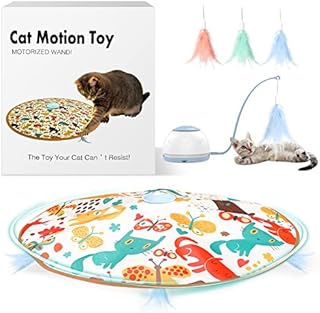 Lewondr Cat Toys for Indoor Cats, 4 Modes Interactive Cat Toys, Automatic Random Moving Cat Feather Toy, Electronic Kitten Wand Toy USB Rechargeable - Blue