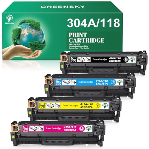 GREENSKY Remanufactured Toner Cartridge Replacement for HP 304A for Canon 118 for CP2025DN CM2320N CM2320NF CM2320FXI MFP MF8580CDW MF8350CDN MF8380CDW MF726CDW LBP7660CDN LBP7200CDN Printer (4 Pack)