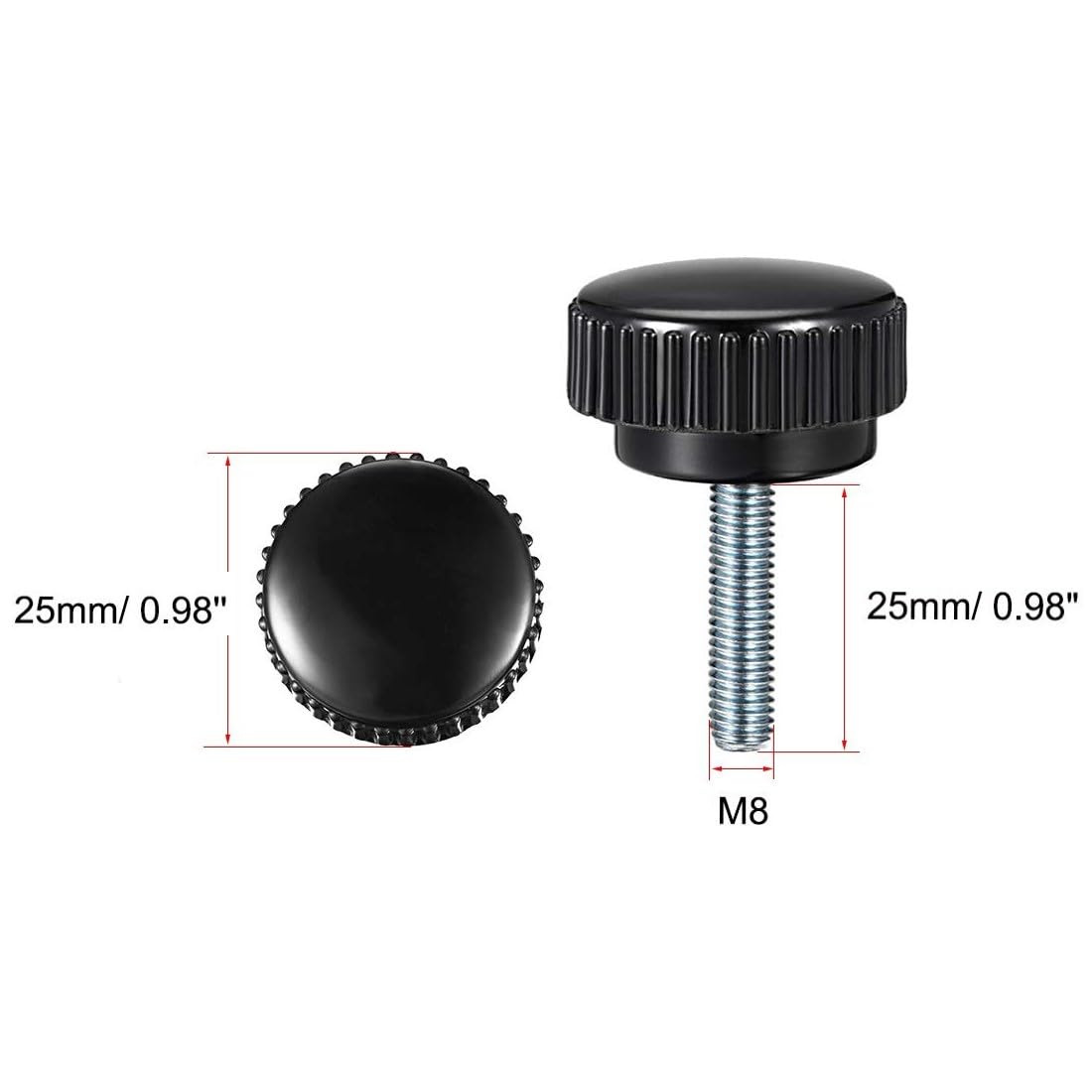 Boxonly Knurled Thumb Screw for Saw Drill Press Lathe and Routing Jigs Packaging Machinery Printing Equipment Clamping Knobs Grip Threaded Hand Bolt Knobs M8 x 25mm 4pcs - Image 2