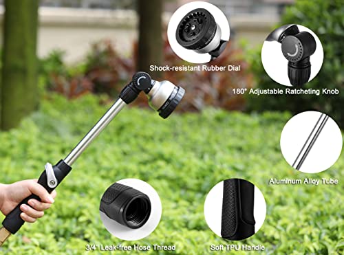 Esow Garden Hose Wand 16 Inches, Watering Sprayer Wand With 9 Watering Patterns, 180° Adjustable Swivel Head, 100% Heavy Duty Metal Hose Nozzle, Thumb Control On Off Valve #TOP3