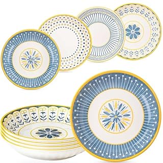Houbobo 8 Inch Pasta Bowls, 24oz Ceramic Salad Bowls Soup Bowls, Wide and Shallow Bowls Set of 4, Colorful Serving Plates for Pasta,Salad,Oatmeal,Fruit, Microwave Dishwasher Safe