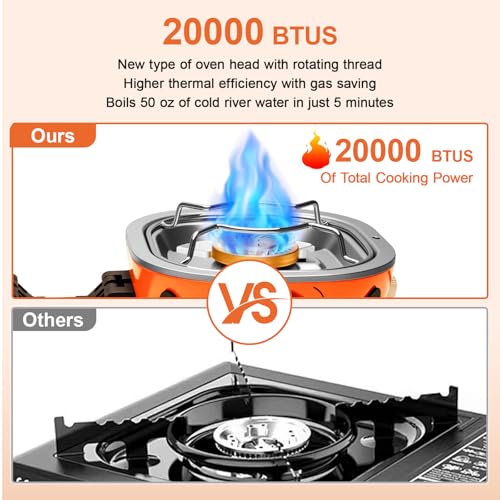 2 Burner Propane Camping Stove with Windshield,20,000 BTUs Folding Portable Camp Stove with Frying Pan,Carrying Bag,Dual - Additional View