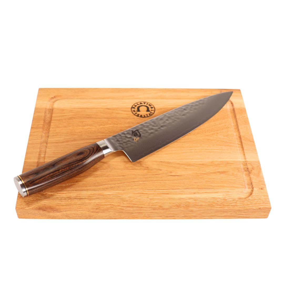 KAI Shun – Cuchillo de chef Tim Mälzer Premier TDM 1706 – Cuchillo japonés ultraafilado + tabla de cortar 100% hecha a mano única, 30 x 22 cm