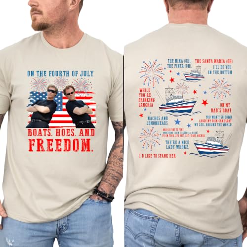 Boats Hoes and Freedom Shirt Funny 4th of July Shirt Step Brothers Brand On The Fourth of July Shirt (US Alpha X-Large Sand)