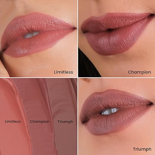 Image of LAMIOR Mauvish Affair Whipped Velvet Liquid Lipstick: Matte,Transfer-Proof,12+ Hour Wear|Hydrating,Blurring Full Coverage,Lightweight|Enriched with Avocado & Jojoba Oil|Vegan|Pack of 3 - 15 ml Each