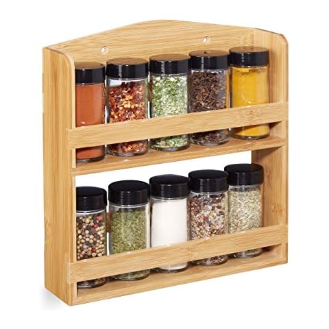 Relaxdays Bamboo Spice Rack with 10 Jars Cover