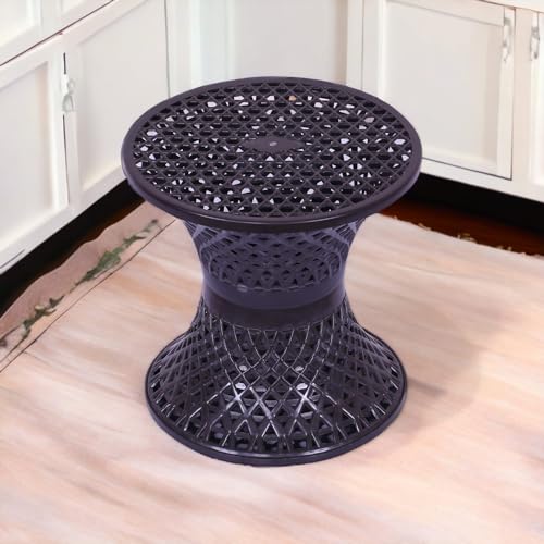 Image of Kuber Industries Seating Stool | Plastic Mesh Damroo Stool | Both Sided Stool for Guestroom | Damroo Style Stool | Stool for Graden | Stool for Balcony | Pack of 2 | Multi